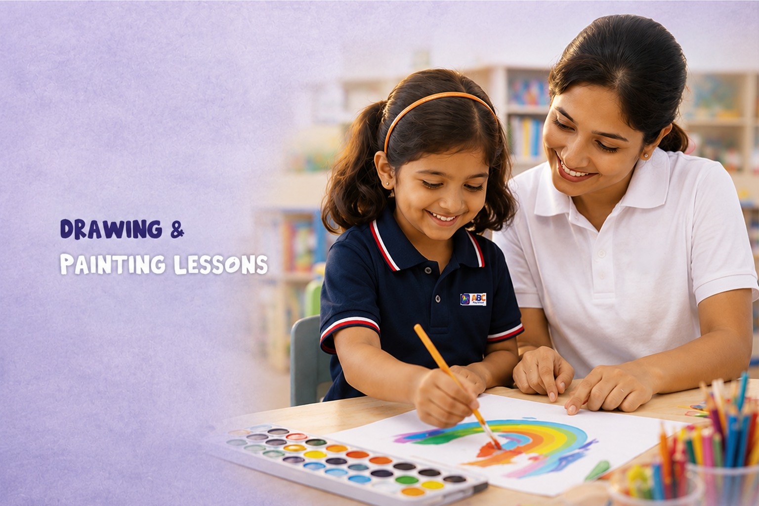 Children drawing and painting in a fun and play group environment